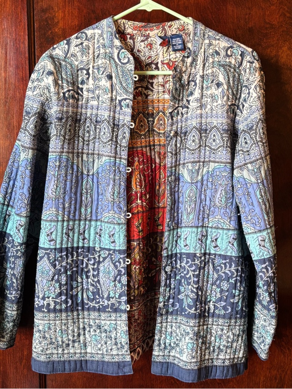 Phool Quilted Jacket Women’s Medium Cotton Reversible Boho Artsy Colorful